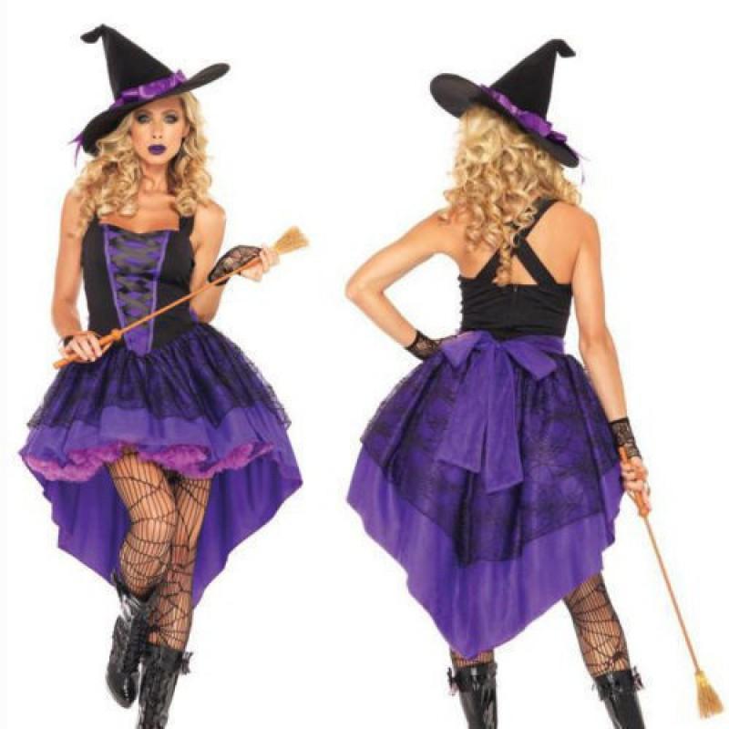 Purple Witch Costume Halloween Party Dress Womens Role Play Outfit
