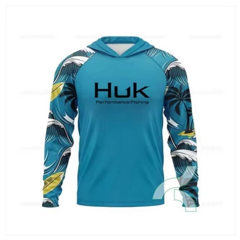 Mens Quick-Dry UV Protection Hooded Fishing Long Sleeve Shirt Summer Breathable Outdoor Sportswear Angling