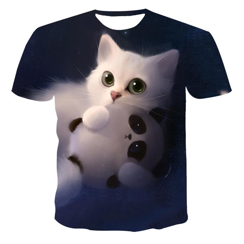 2023 summer men's and women's loose large size 3D animal cat printing casual T-shirt men's short sleeve source manufacturer wholesale
