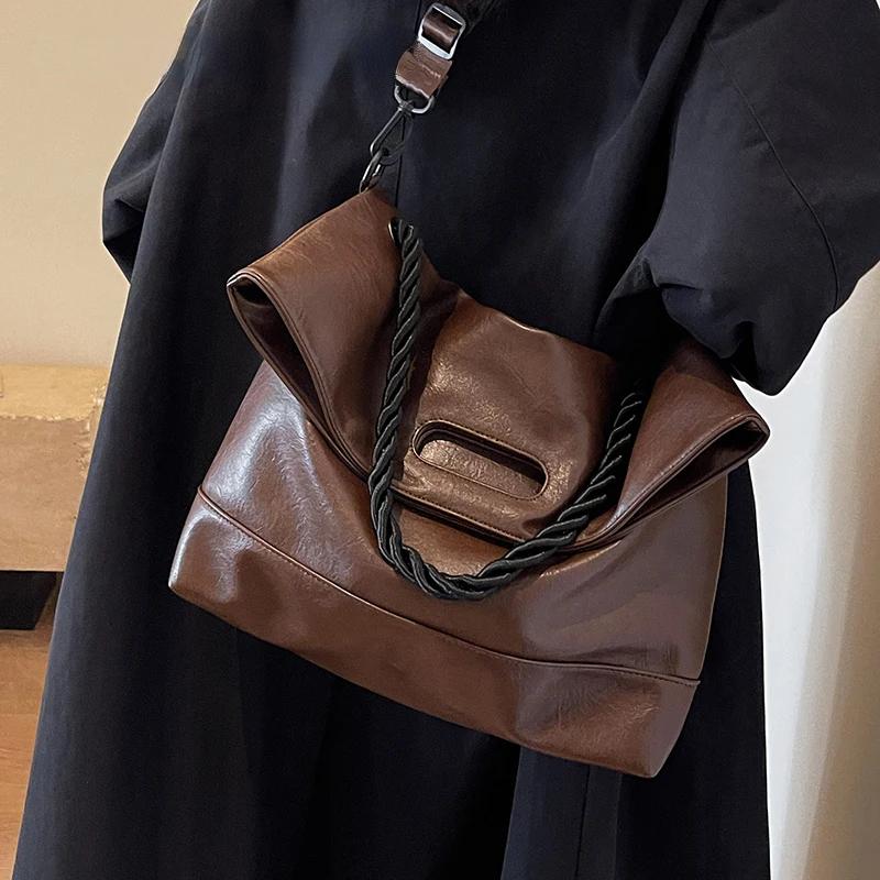 Дизайнерские большие сумки через плечо из искусственной кожи с веревочной ручкой для женщин, весна 2024 года, дизайнерская женская сумка на плечо, сумки