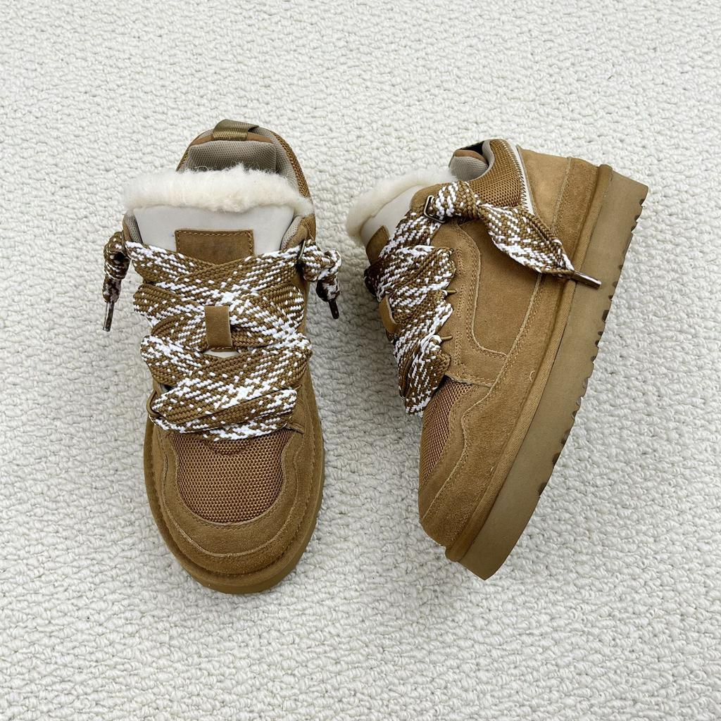 Autumn and Winter Cowhide Lace-up Non-slip High-top Warm Velvet Snow Shoes Genuine Leather Sports Snow Boots