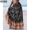 Women's Fashion Bohemia Casual Flower Pattern Print Summer Spring Elastic Waist High Waist Skirts