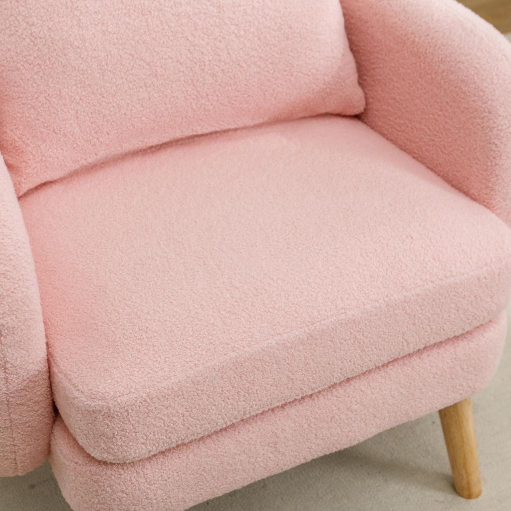 Modern, simple teddy velvet armchair with cushion, extra thick cushion, single sofa armchair, upholstered, leisure chair, solid wood leg chair