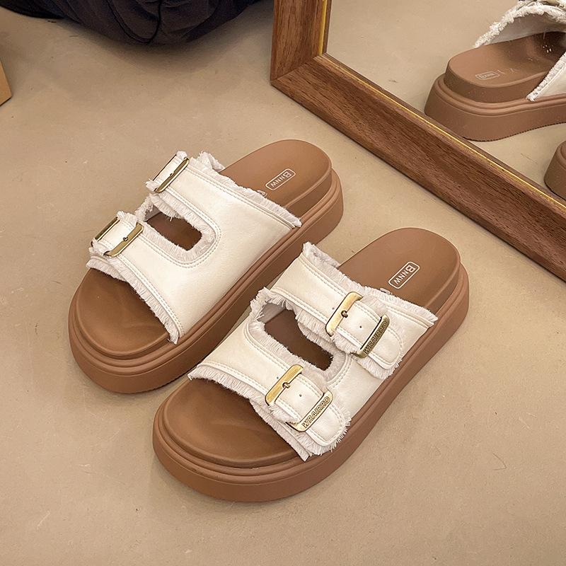 Thick-soled Slippers for Women's Summer Wear New High-end Beach Casual One-word Cool Slippers with Skirt Tide