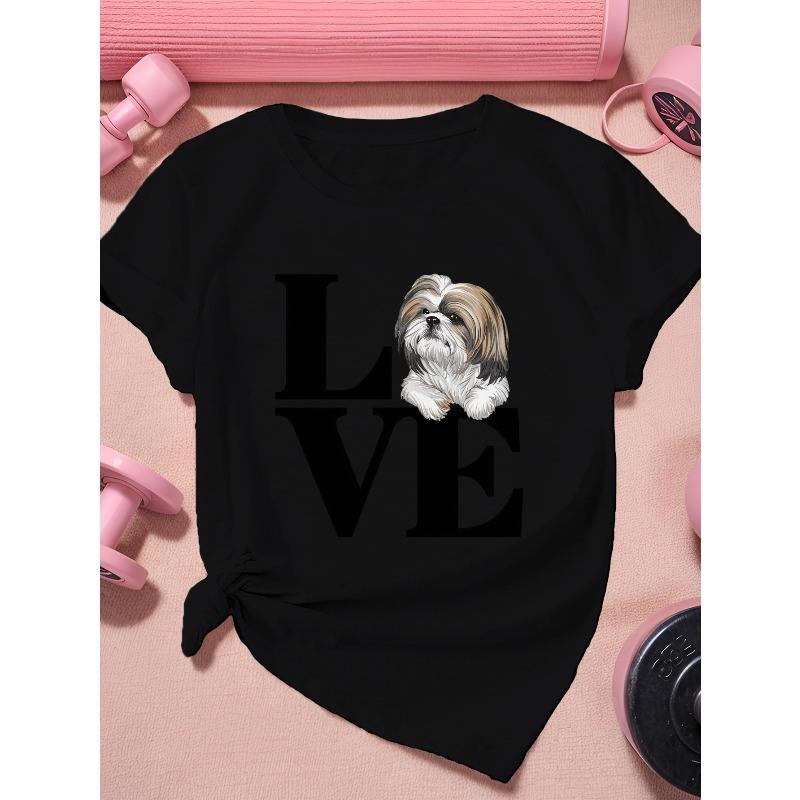 Футболка с надписью LOVE Shih Tzu, Большой размер, Короткий рукав, Спортивная