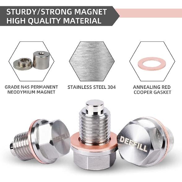 M14 x 1.5 Magnetic Oil Drain Plug, Stainless Steel Oil Drain Plug with Copper Crush Washer Replacement for Ford, GM, Hyundai, KIA and Accord, CRV,