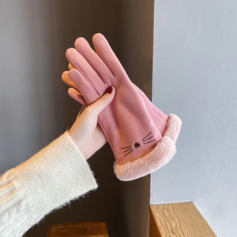 Cold Protection Full Finger Gloves Plush Winter Mittens Elegant Cat Women Gloves Student