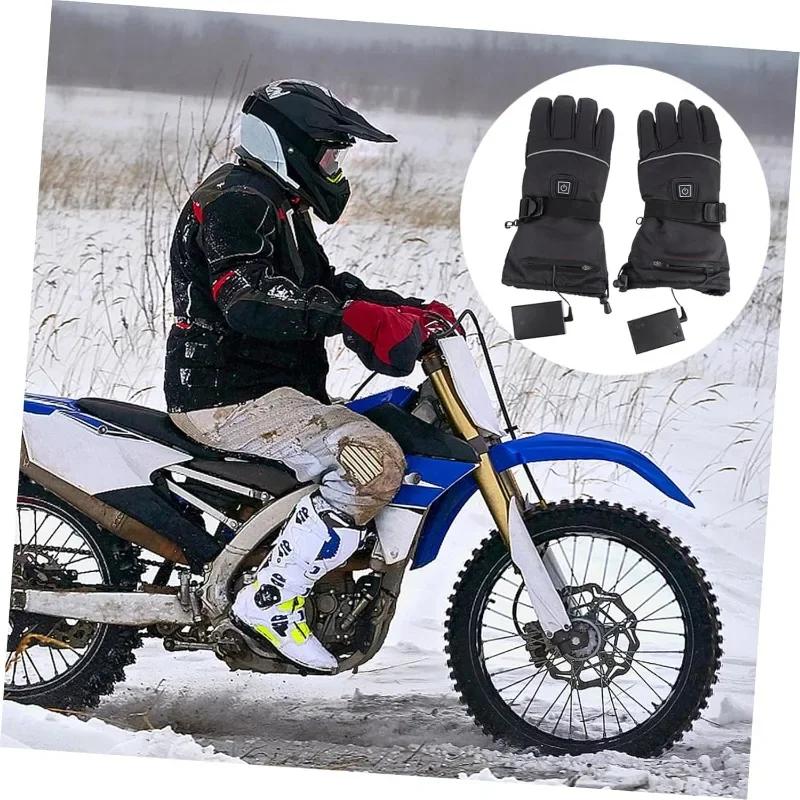 1 Pair Motorcycle Heated Gloves Warm Cycling Gloves Heated Ski Gloves Fishing Camping Mittens Winter Outdoor Accessories