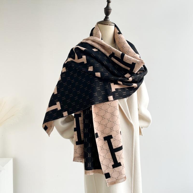 Autumn and Winter New Imitation Cashmere Scarf Women's High-end Sense Winter Letter Light Luxury Shawl Thick Warm One