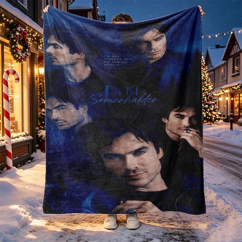 Damon Salvatore Pattern Blanket for Home Decoration, Bed, Sofa, Car Travel, Camping, Suitable for All Seasons, Birthday Christmas Gift