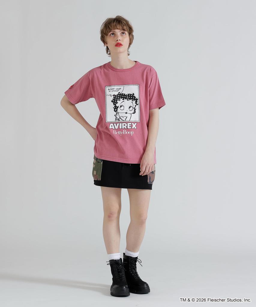 AVIREX Betty Boop FADE WASH S/S T-SHIRT women's size F 094 dark pink 783-6135618