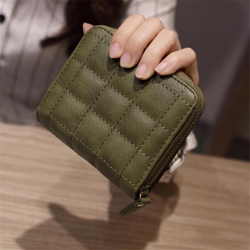 Women Short Wallets PU Leather Female Purse Plaid Cardholder Small Zipper Wallet MIT
