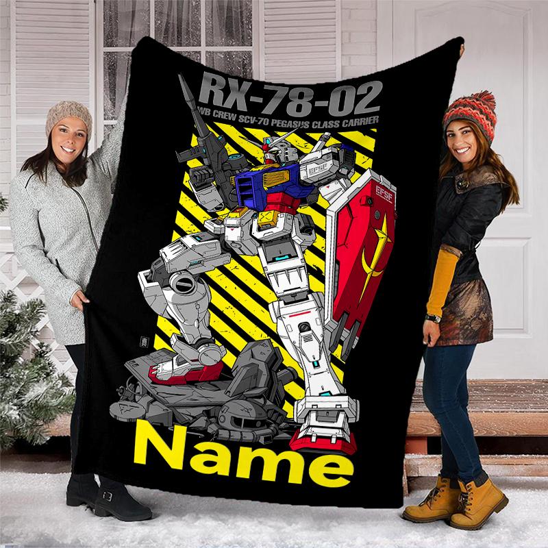 Personalized Custom Name Blanket - Gundam Print Design,Blanket for Sofa,Bed,Travel,Camping - Soft and Warm, Great Gift