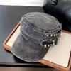 Y2k Metal Rivet Flat Top Hat Cloth Equestrian Hat Personality Retro Baseball Cap  Travel
