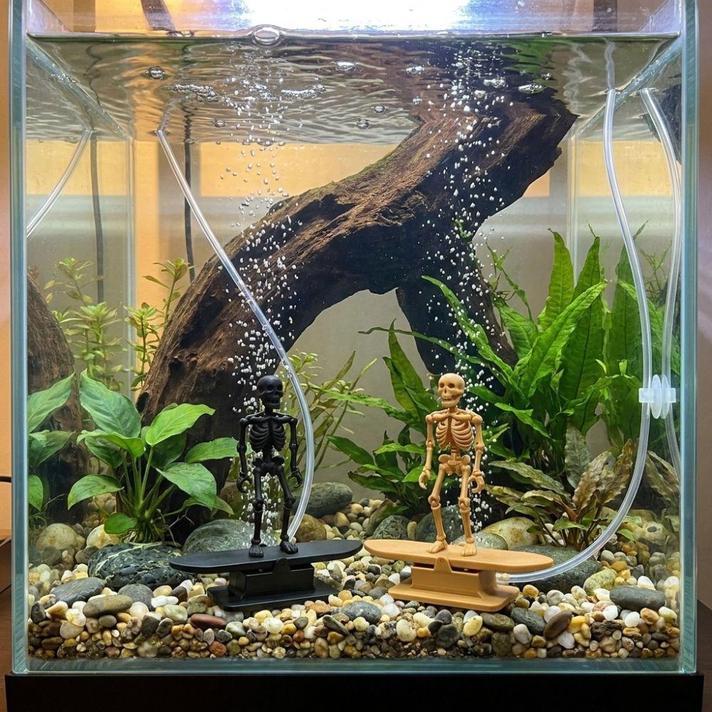 3D Printed Skateboard Fish Tank Dance Skull Bubbler Halloween Wiggling Skeleton Statue Gag Gift