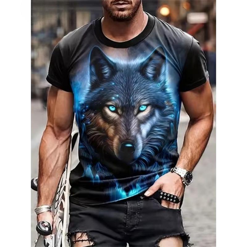 Футболка большого размера с принтом волка 3D для мужчин, летняя мода, уличная свободная повседневная рубашка с круглым вырезом и короткими рукавами, футболки для мужчин