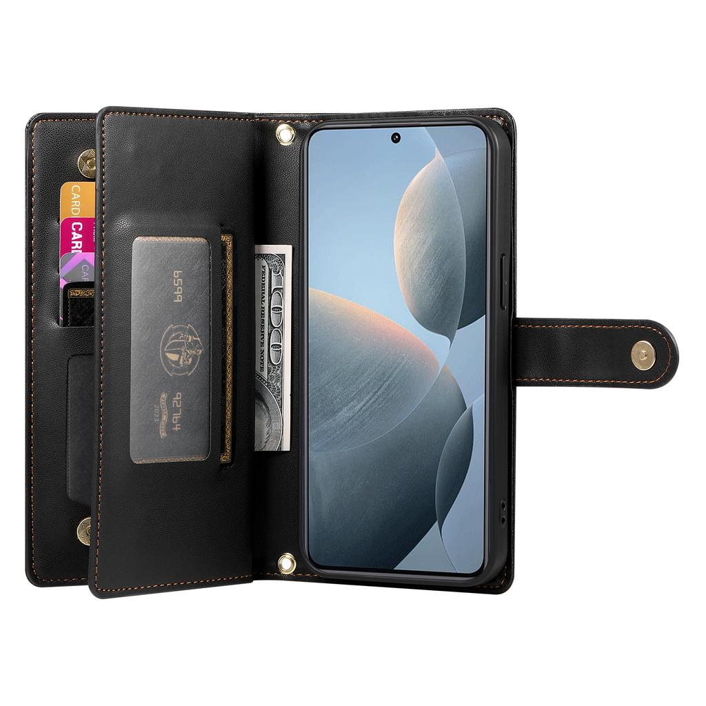 DF-011 For Xiaomi Poco X6 Pro 5G/Redmi K70E 5G Leather Case Zipper Wallet Multiple Card Slots