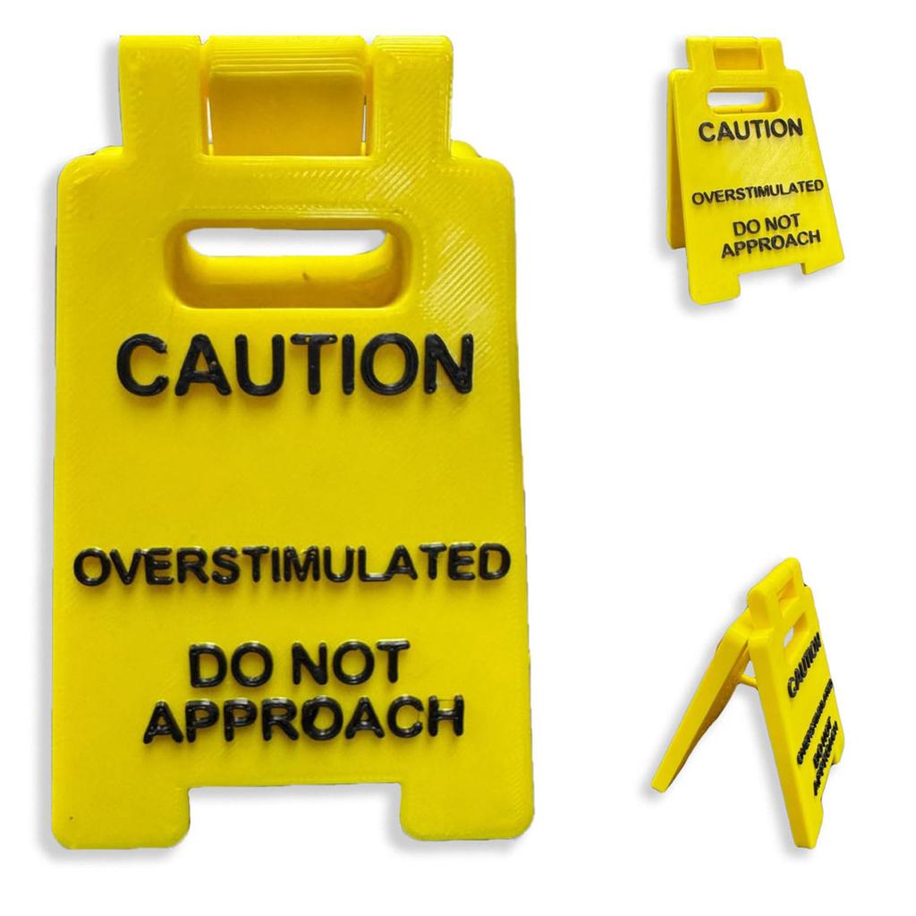 1Pc/2Pcs Caution Overstimulated Desk Sign, 3D Printed Funny Warning Brand Style Desktop Accessories