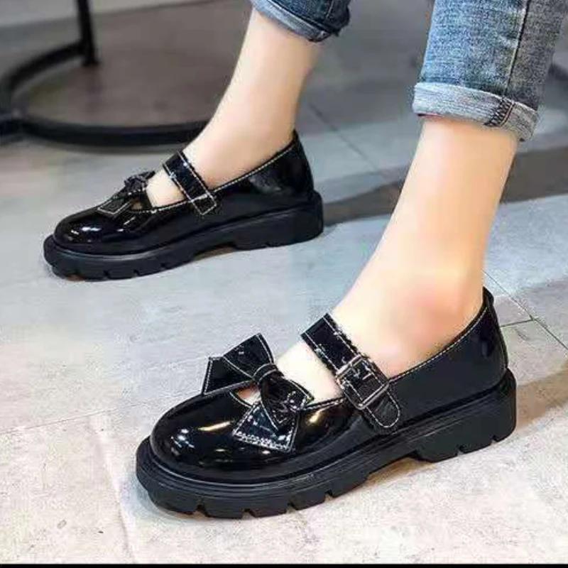 Черные туфли Мэри Джейн, студенческие туфли из японской кожи с бантом, женские, с пряжкой, противоскользящие, удобные, легкие, новинка 2025 года