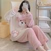 Sweet Bear Plush Pajamas for Women - Winter Style, Long Sleeves and Pants, Plus Size 200 Lbs