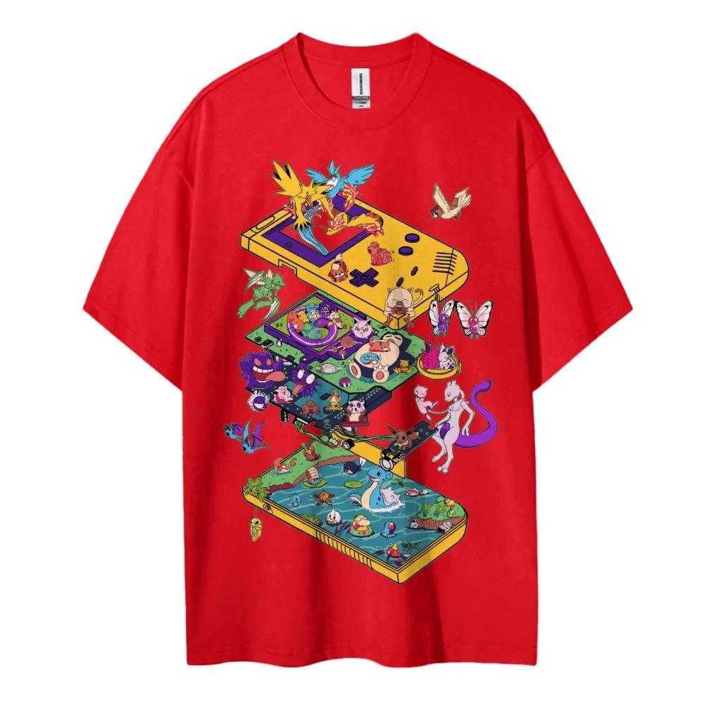 Мужская футболка Pokemon, 100% хлопок, повседневная, с круглым вырезом, с коротким рукавом, одежда, лето 2026, спортивная, повседневная, топ с коротким рукавом