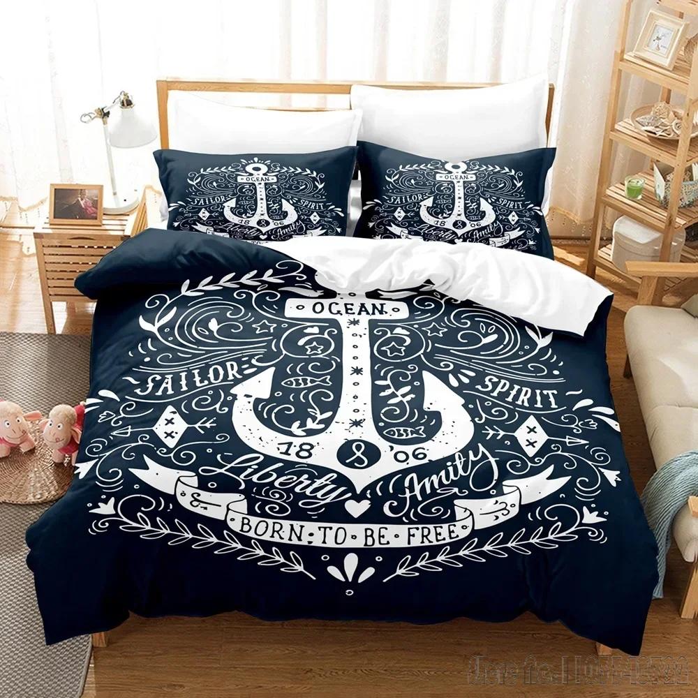 Marine Style Anchor Duvet Cover Set HD Comforter Cover for Kids Bedding Sets Bedclothes Bedroom Decor