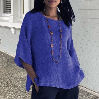 Женские топы с круглым вырезом и рукавом 3/4, свободная футболка, однотонная тонкая дышащая повседневная футболка, повседневная одежда