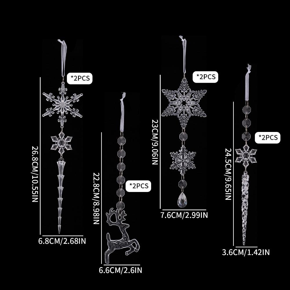 Transparent Acrylic Snowflake Pendant Decorations Icicle Ornaments Set Wedding Decor