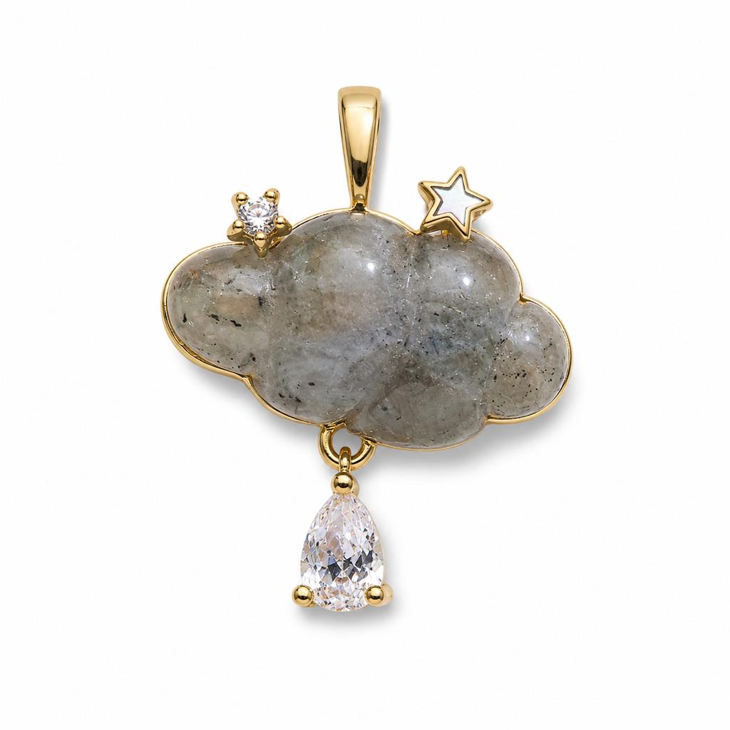 Natural Labradorite Star Cloud Pendant Gold Tone Teardrop Charm for DIY Necklace Jewelry Making