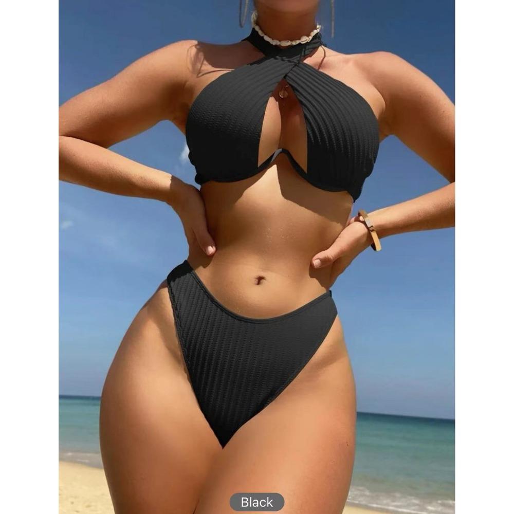Solid Color Multi-color Sexy Bikini European and American Straps Split Swimsuit Set