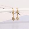 Gold Zircon Christmas Tree Hoop Earrings - Women's Cute Diamond-Studded Ear Jewelry