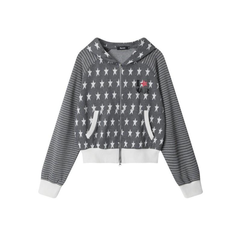 HeyHenry American Vintage Star Zip Up Hoodie Cropped Loose Fit Streetwear Jacket