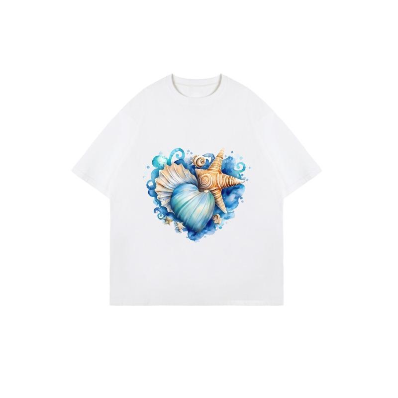 Черная футболка оверсайз с принтом ракушек и морских звезд для пляжа и повседневной носки