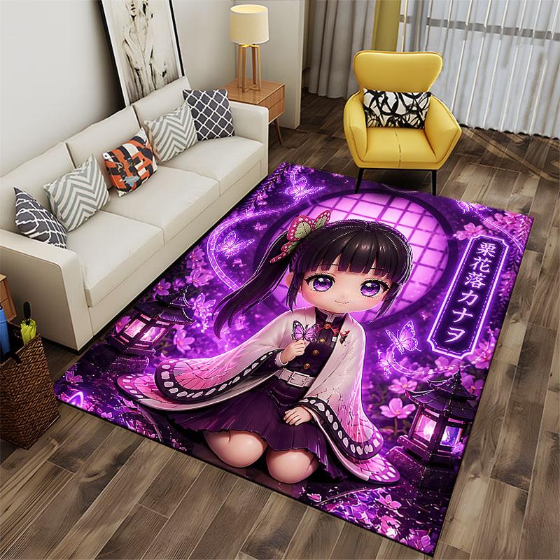 Chibi Girl with Purple Butterflies suitable as a non-slip mat for the living room or bedroom sofa