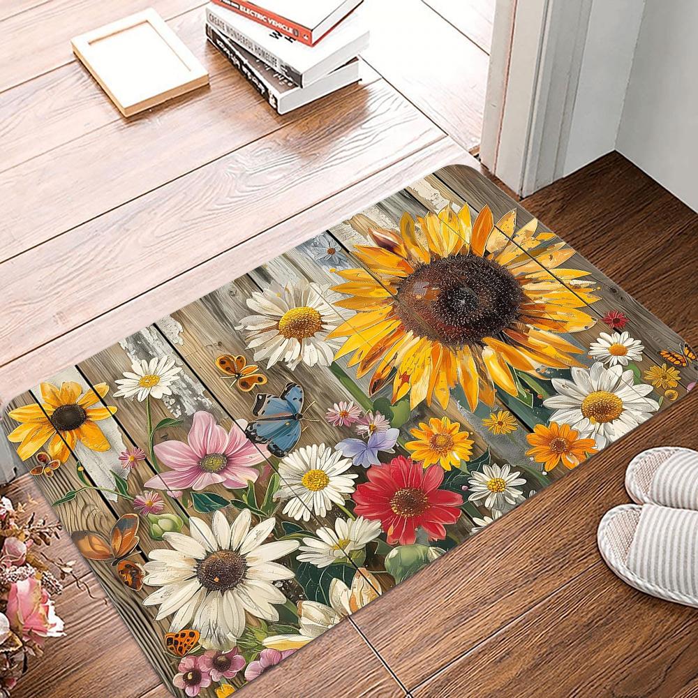 Vintage Flowers Print Doormats Non-Slip Washable Bathroom Rugs Creative Bath Rug For Bedroom Living Room Entryway Decor