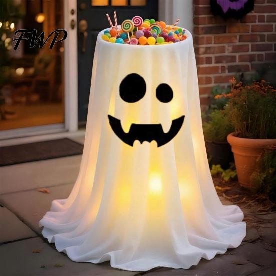 Large Candy Holder Halloween Ghost Bowl, Adjustable Height Holder, Trick or Spooky Party Decorations Treat Standing Storage Dish for Porch Lawn Garden