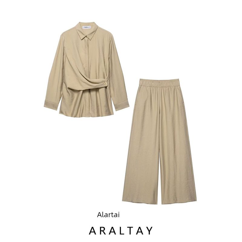 Araltay New Arrival Fashion Style Women's Clothing Button Decoration Double Breasted Shirt Wide Leg Pants 7484053 7484251