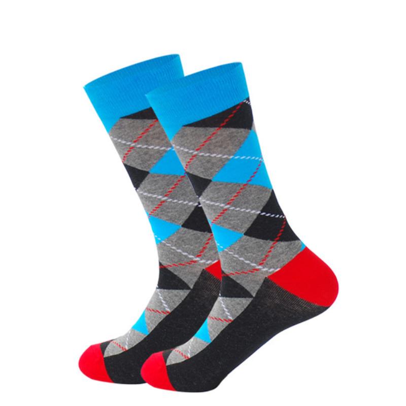 Men's Fashion Socks Cotton Wedding Socks Paragraph Diamond Pattern Geometric Business In Tube Socks