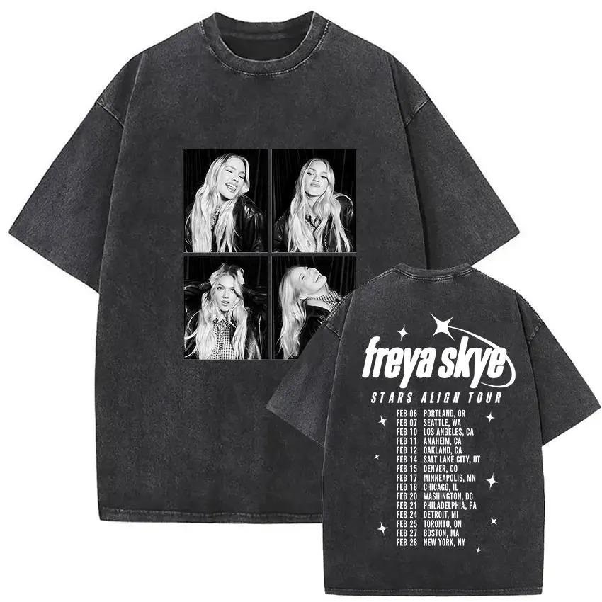 Певица Freya Skye Звезды Выстраиваются Тур 2026 Винтажные Стиранные Футболки Мужские Женские Летняя Эстетичная Одежда Хип-хоп Оверсайз Футболка