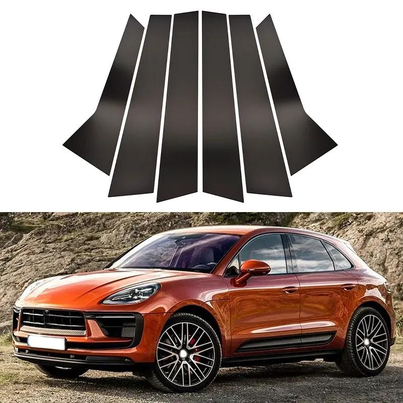 6Pcs Car Door Window Glossy Black Pillar Posts Cover Trim For Porsche Macan 2014- BC Column Exterior Stickers Accessories