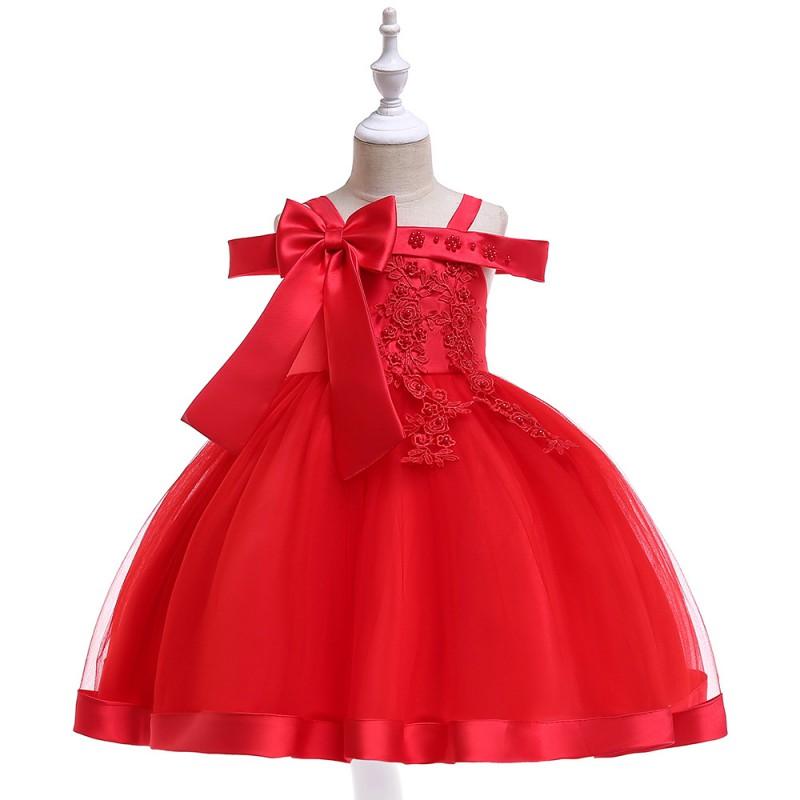 Girls Off Shoulder Princess Dress Party Performance Formal Wear Kids Prom Gown