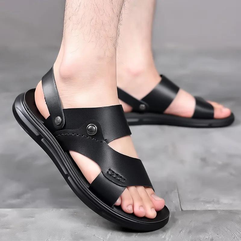 Fashion New Shoes for Men Summer Genuine Leather Sandals Fashion Leather Casual Shoes Cool Beach Shoes