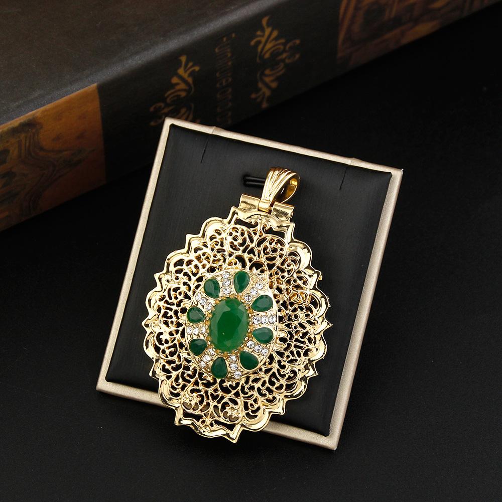 Gold Jewelry Women's Brooch Round Crystal Brooch Arabian Bride Bijoux Brooch Pendant Dual Purpose