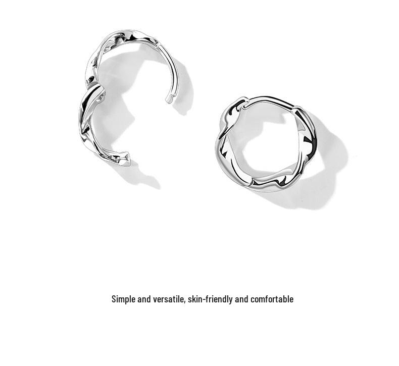 S999 Pure Silver Möbius Loop Twisted Hoop Earrings - Simple, Stylish Wavy Ear Cuffs