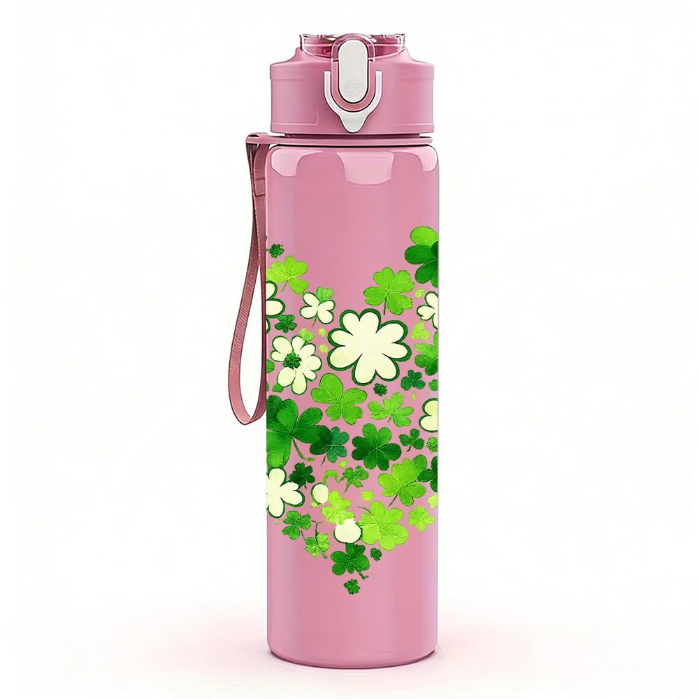 1PC Heart Shape Clover Leaf Art 750ml Color Plastic Sports Water Bottle Leakproof Flip Straw Lid Suitable for Sports Office Home Use