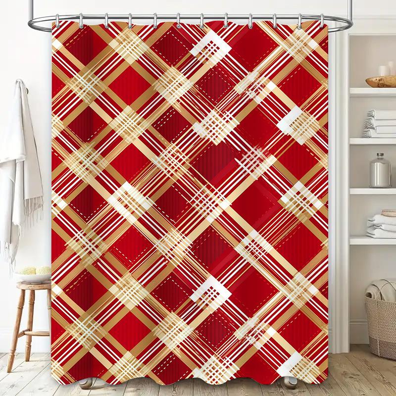 GAEGold Red Striped Bathroom Shower Curtain for Home Decor