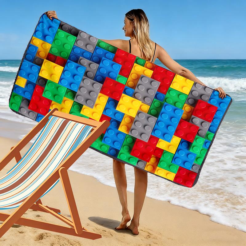 Building Blocks Print Beach Towel, Large Soft Quick Dry Towel for Beach Camping Swimming