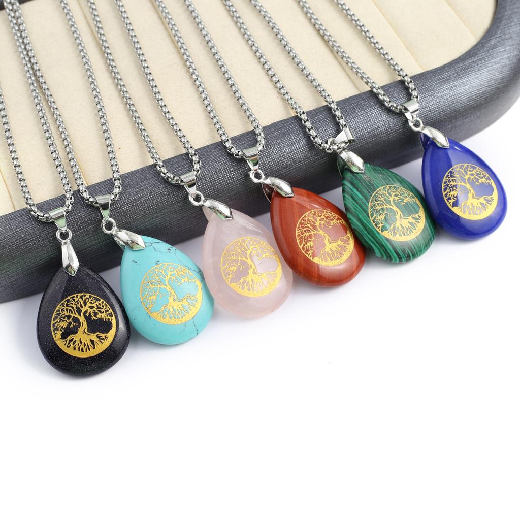 Ожерелье из натурального камня малахит/бирюза подвеска в форме капли с принтом для женщин цепочка для подарка на день рождения 60 см