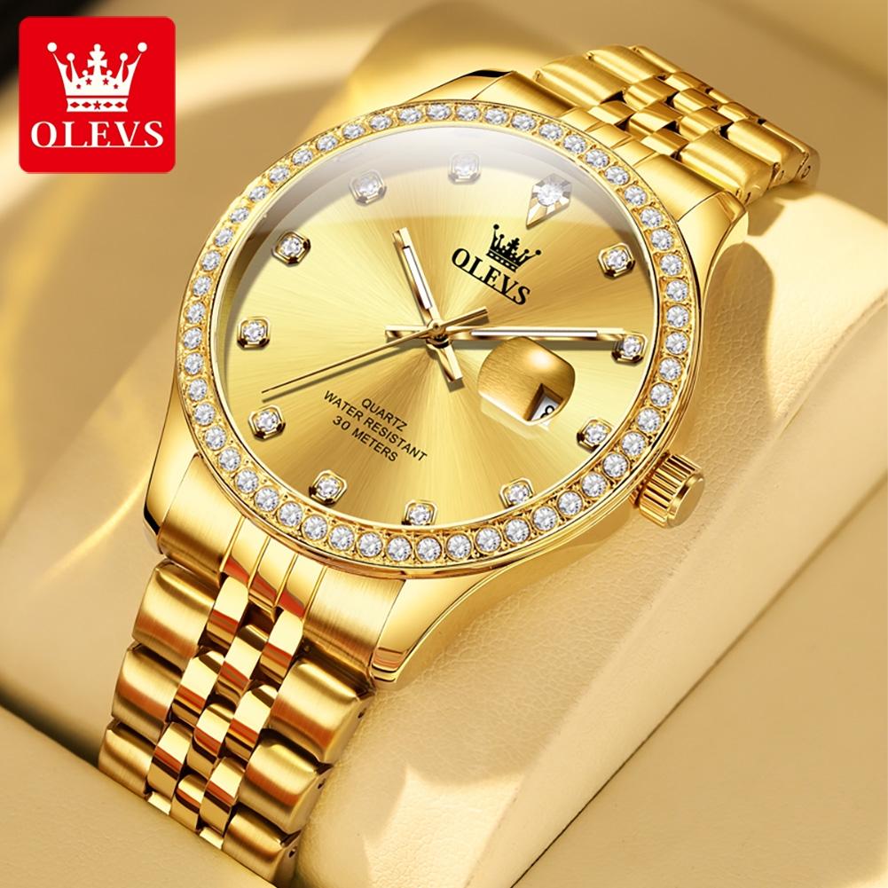 OLEVS 3629 Original Quartz Movement Watch Diamond Luminous 30m Waterproof Stainless Steel Bracelet Classic Dial Men Women Watch