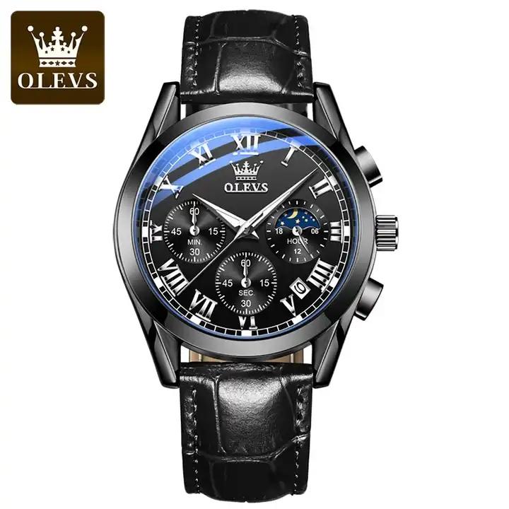 OLEVS 2871 New Fashion Business Luxury Sport Wristwatches 3atm Water Resistant Genuine Leather Quartz Wrist Watches for Men